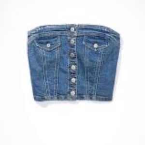 American Eagle denim crop strapless corset tube top bustier size small NEW